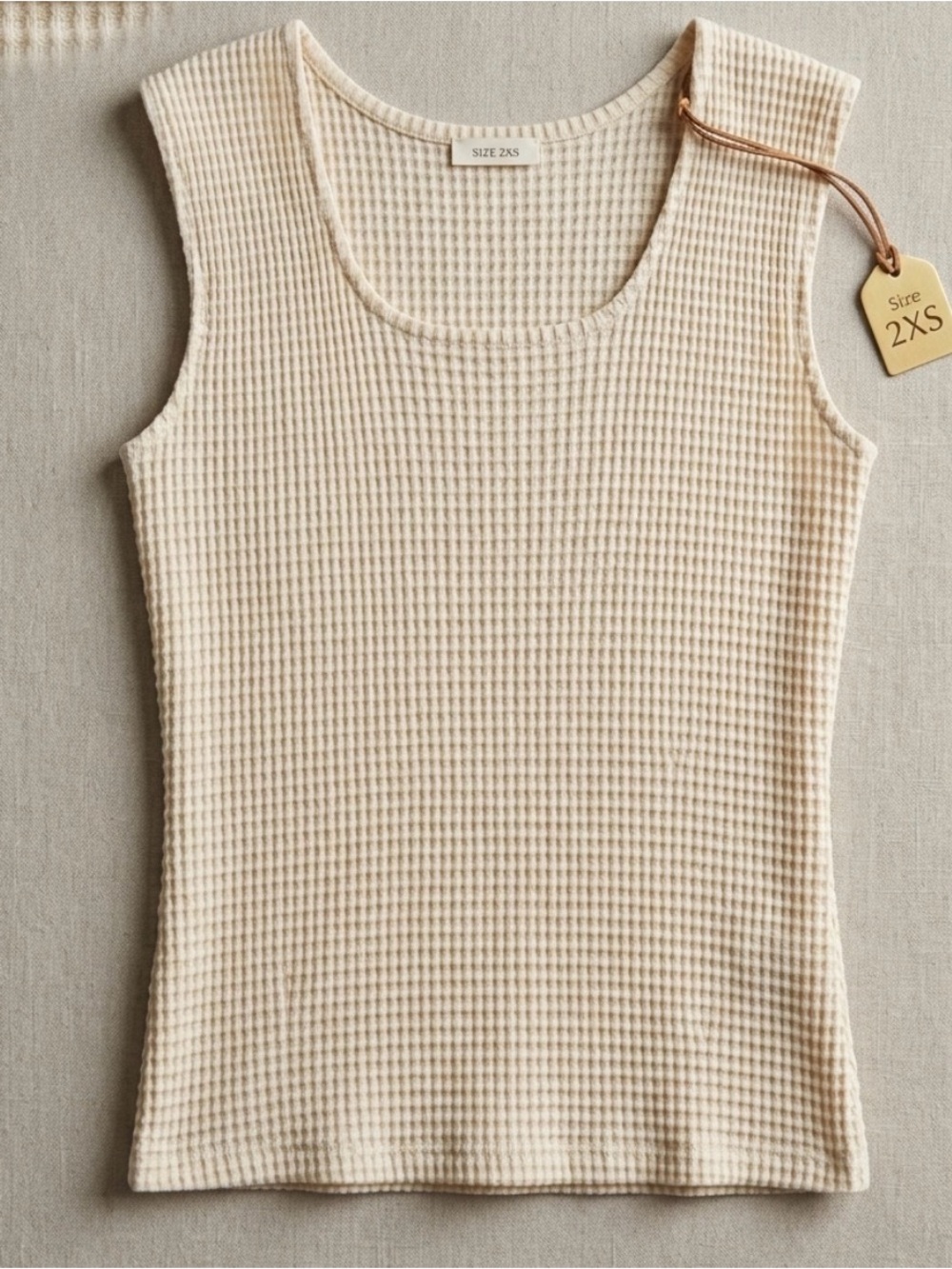 BABETTE SF-Cream Pleated Plisse Stretch Scoop Neck Cropped tank Quiet Lux Sz 2XS